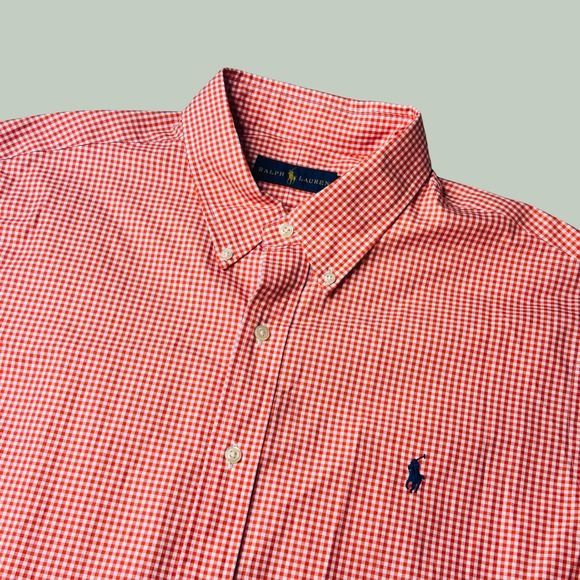 Ralph Lauren Other - Ralph Lauren Shirt Mens XL Short Sleeve Gingham Orange White Button Down Pony